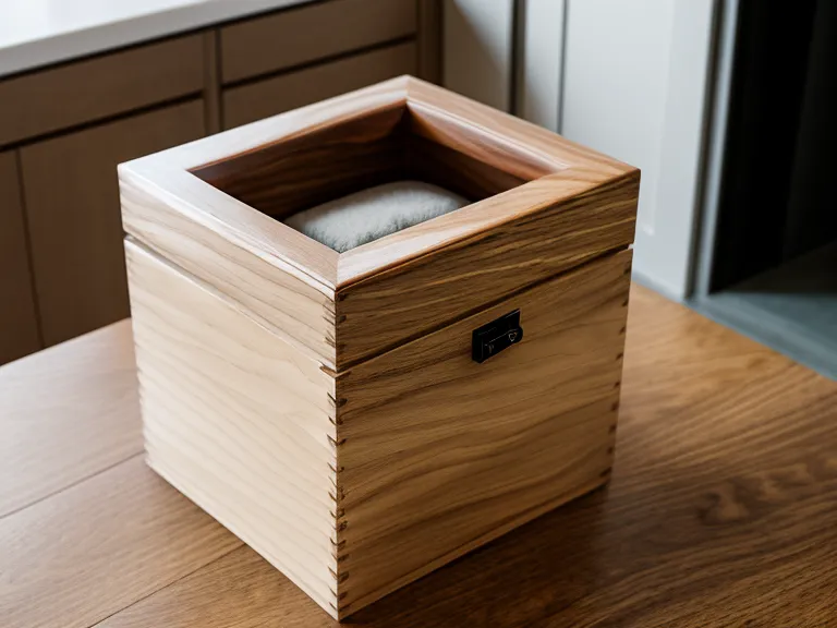 A smartphone placed inside a wooden box to prevent distractions while working