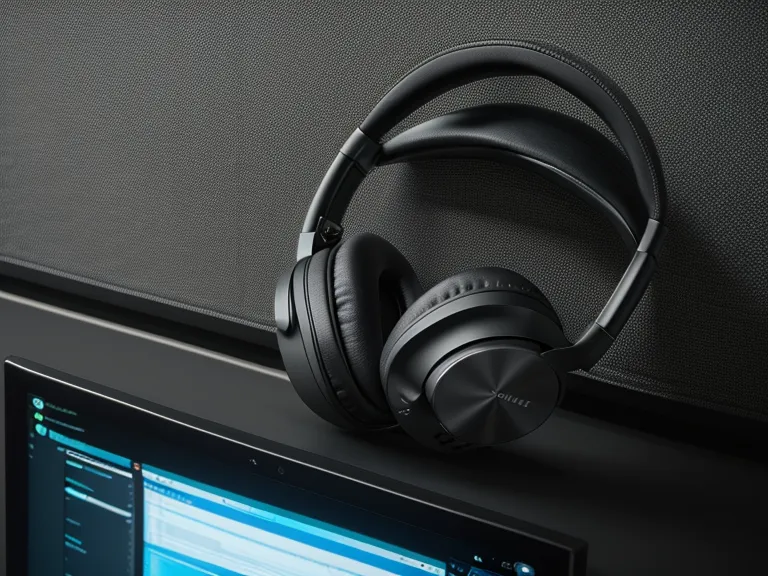 Close-up of noise-canceling headphones next to a coding laptop.