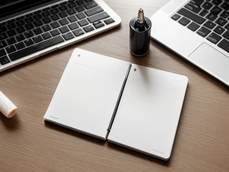A minimalist desk setup with a small notepad and ergonomic keyboard.