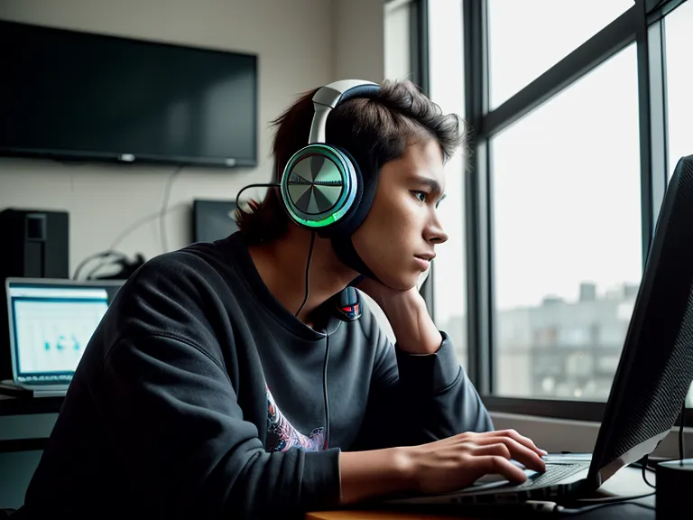 A developer wearing headphones while working deep in thought.