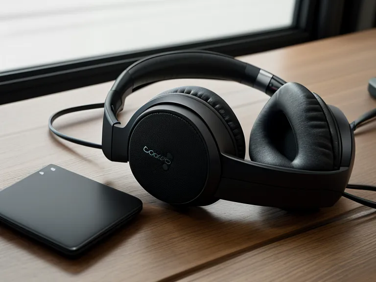 Noise-canceling headphones and focus supplements on a workspace desk.