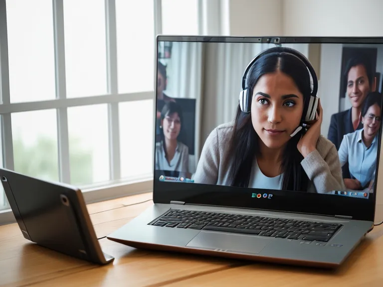 A Zoom meeting grid on a laptop screen in a home office setting.