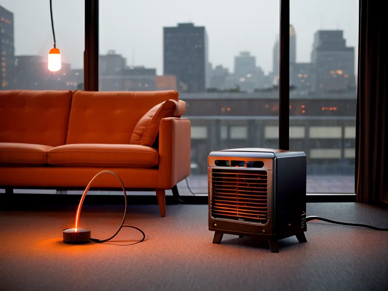 A space heater glowing in a cozy Portland home office during a rainy afternoon.